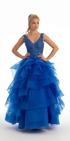 V Plunging Tulle And Lace Ball Gown