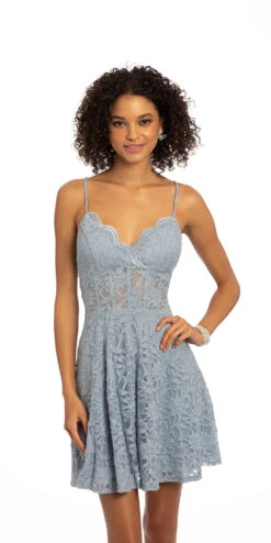 Glitter Corset Skater Dress With Scallop Detail