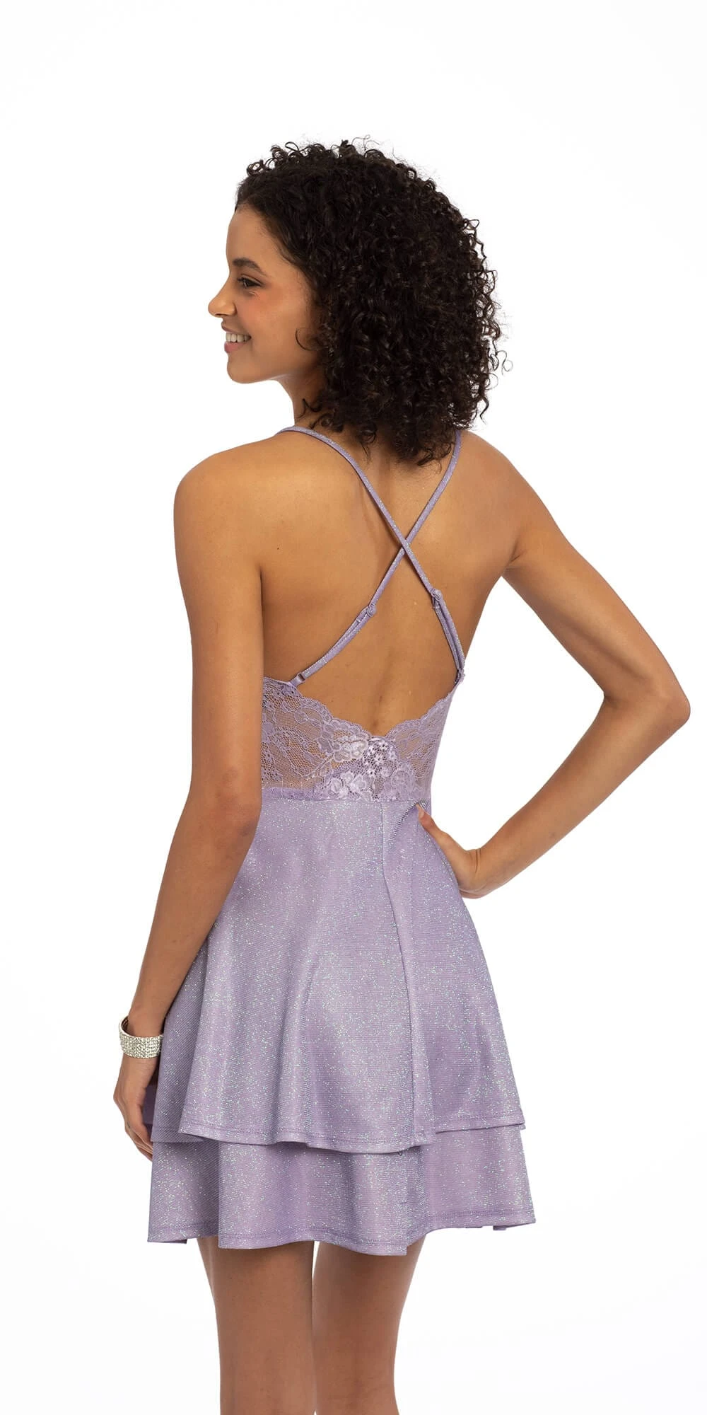 Two Tier Shimmer X Back Fit And Flare Dress - Image 2