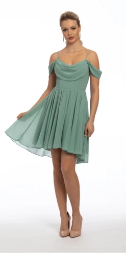 Chiffon Off The Shoulder Drape Front Fit And Flare Dress