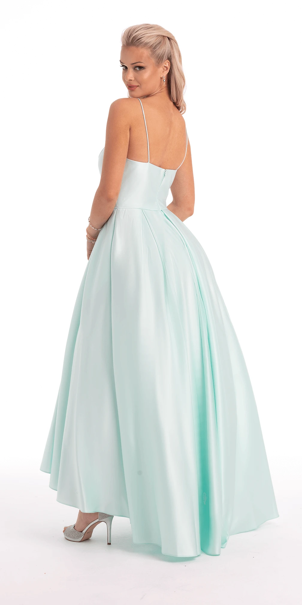 Spaghetti Strap Satin High-Low Ball Gown - Image 2