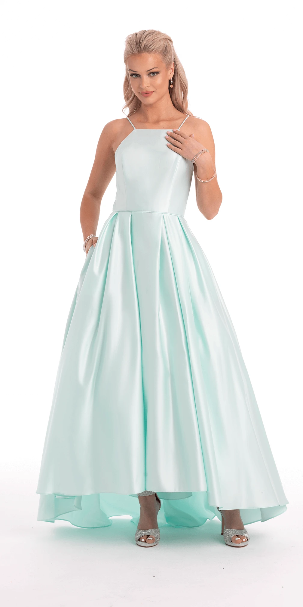Spaghetti Strap Satin High-Low Ball Gown