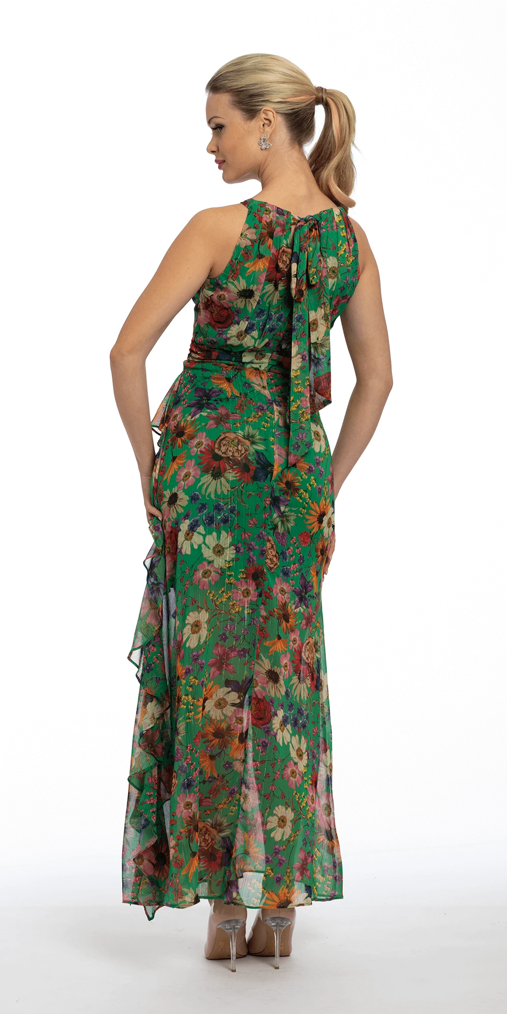 Cleo Neck Floral Chiffon Dress With Ruffles - Image 2