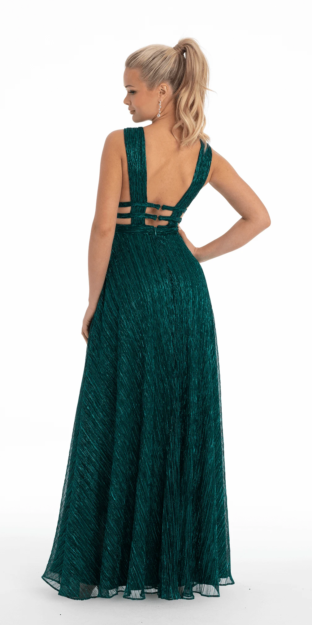Metallic Crinkle Grecian Tank Plunge Dress - Image 2