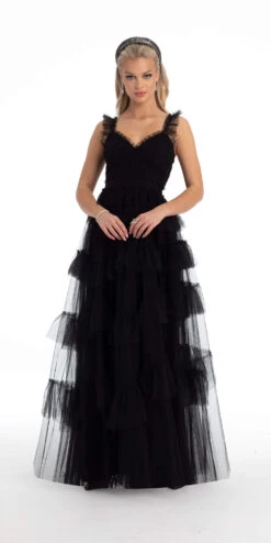 Multi Tiered Tulle Ballgown With Satin Waist Accent