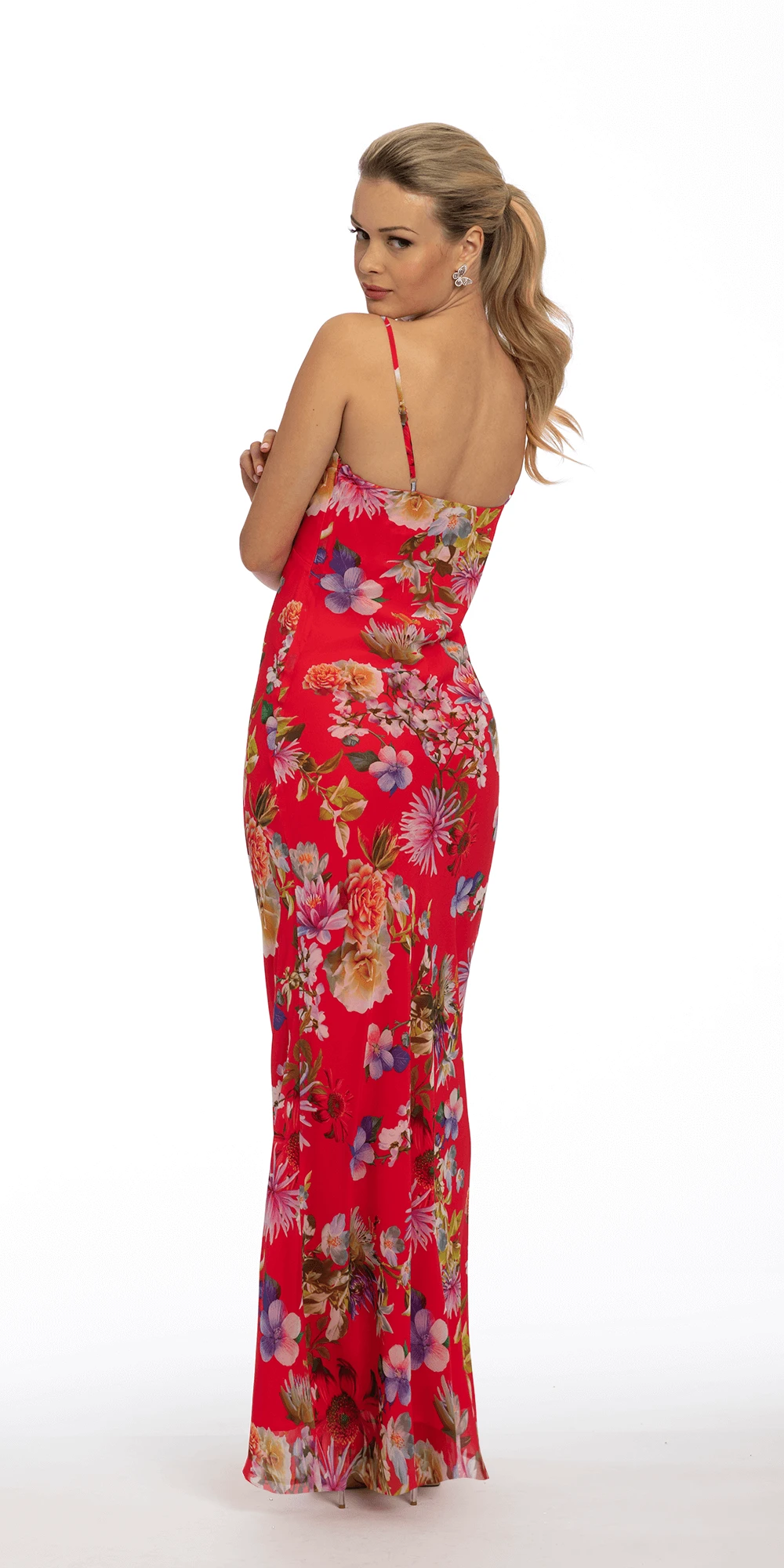 Deep V Floral Print Chiffon Dress - Image 2