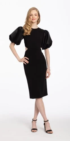 Scuba Puff Sleeve Dress With Side Cut Out