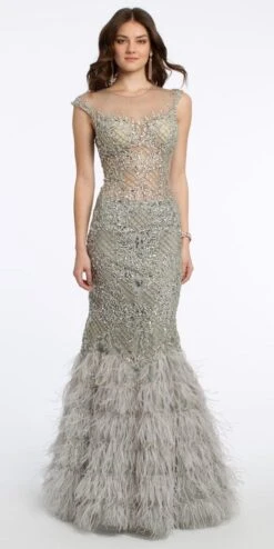 All Over Beaded Illusion Feather Dress