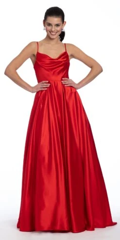 Satin Drape Front Ballgown With Pockets