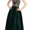 Rose Embroidered Satin Corset A Line Dress With Pockets