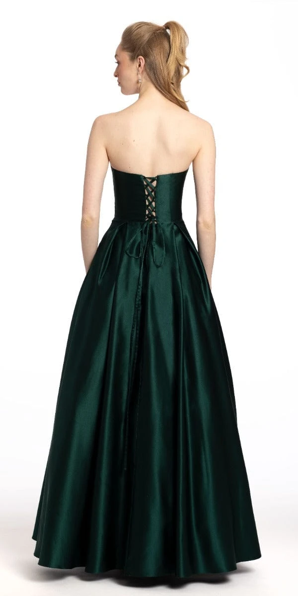 Rose Embroidered Satin Corset A Line Dress With Pockets - Image 3