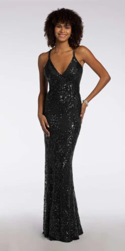 Pattern Sequin Double X Back Dress