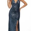 Sequin V Neck Illusion X Back Dress