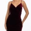 V Neck Velvet Mock Wrap Dress With Ruching