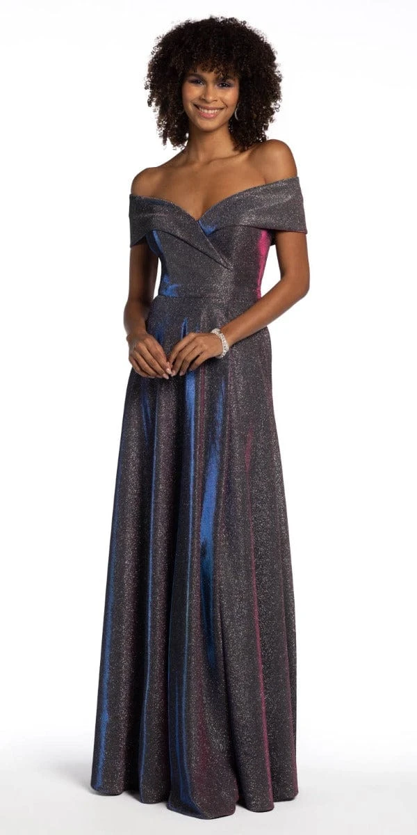 Off The Shoulder Surplice Two Tone Metallic Dress - Image 5