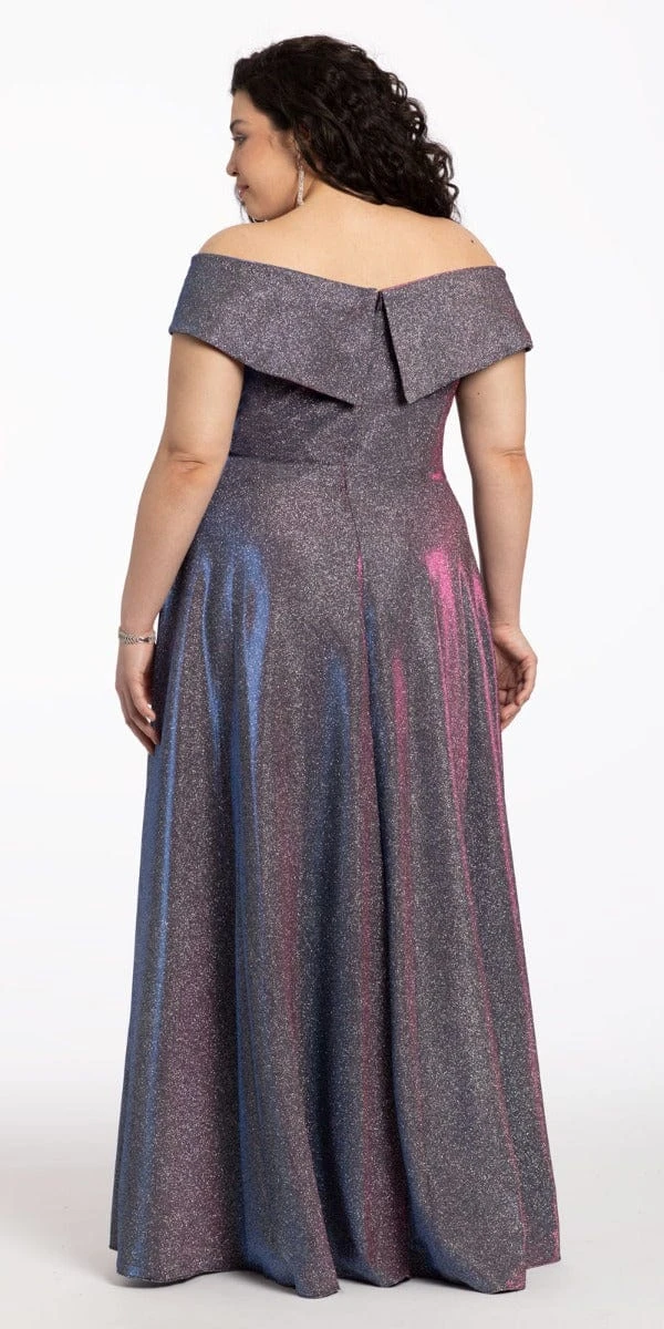 Off The Shoulder Surplice Two Tone Metallic Dress - Image 4