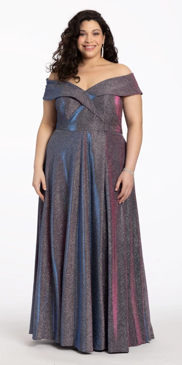 Off The Shoulder Surplice Two Tone Metallic Dress - Image 3