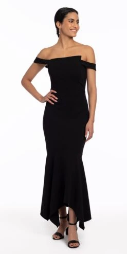 Scuba Off The Shoulder Dress With Flounce Hem