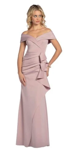 Off The Shoulder Scuba Dress With Side Ruffle