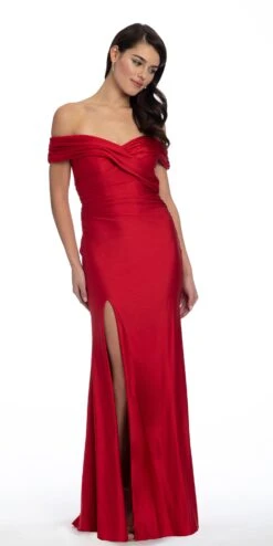 Satin Off The Shoulder Ruched Trumpet Dress