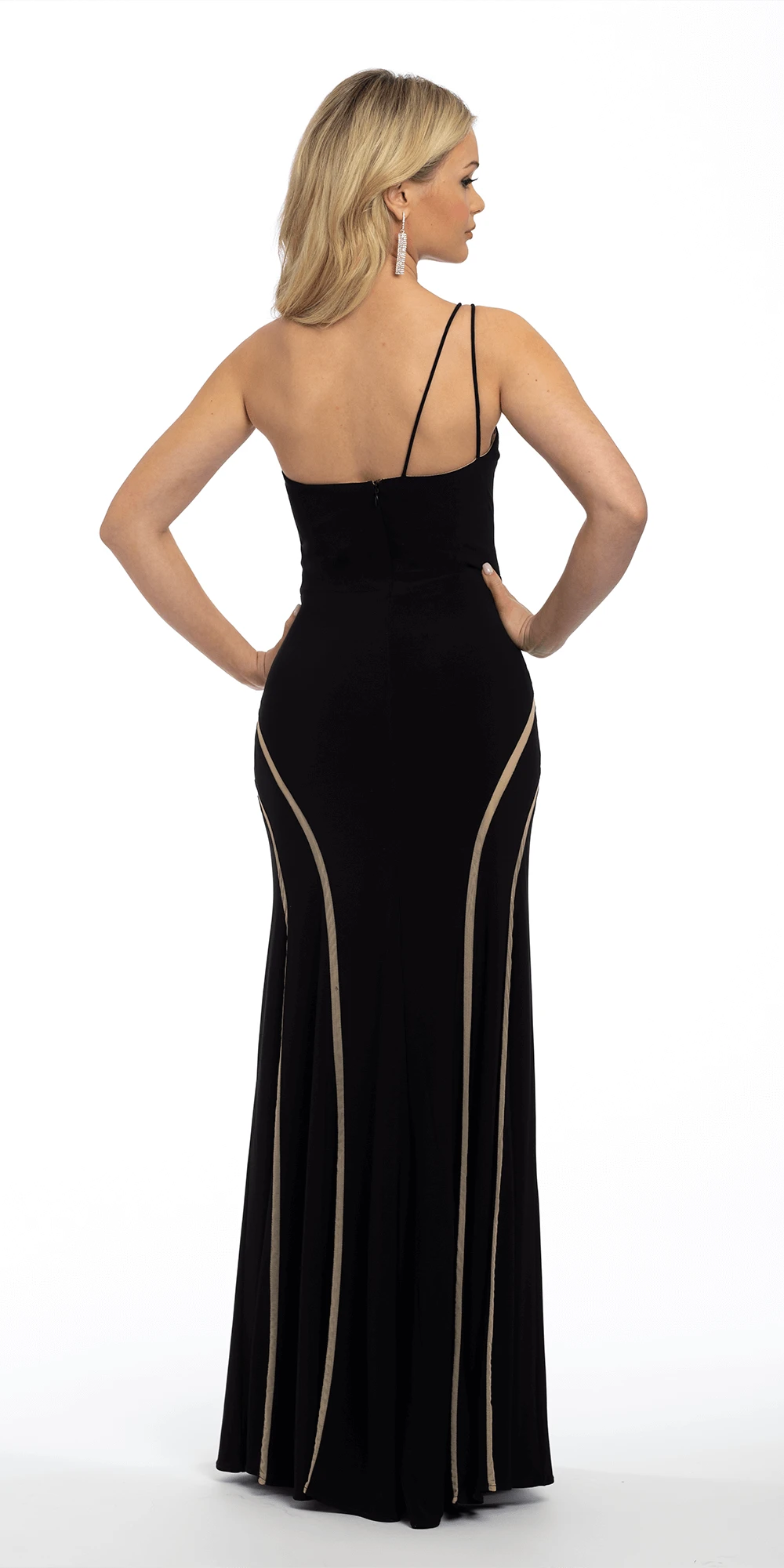 Jersey Slip Dress With Beaded Illusion Side Panels - Image 3