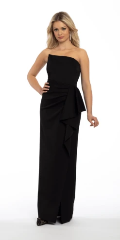 Asymmetrical Strapless Scuba Dress With Cascade Ruffle