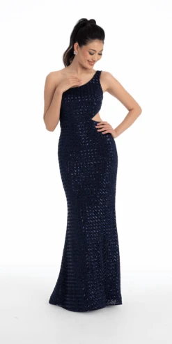 Diamond Pattern Sequin One Shoulder Trumpet Dress