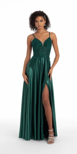 Sateen Floral A Line Dress With Side Silt