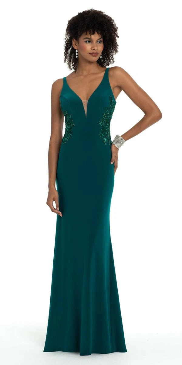 Bead Embroidered Plunging Jersey Dress