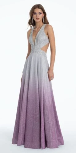 Metallic Ombre Rhinestone Cutout A-Line Dress