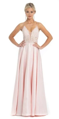 Satin Lace Shimmer Lace Up Ballgown