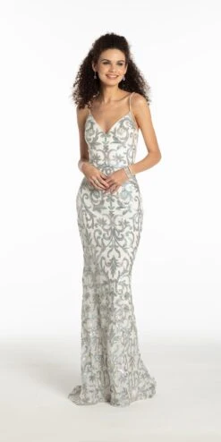 Paisley Sequin Lace Up Mesh Trumpet Dress