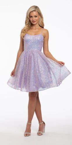 Sequin Double Back Strap Fit And Flare Dress