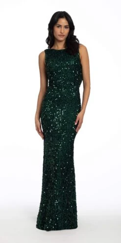 Boatneck Sequin Drape Back Dress