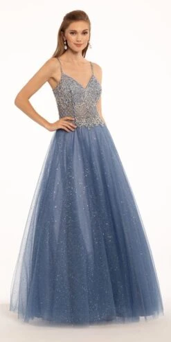 Beaded Basketweave Bodice All Over Glitter Ballgown
