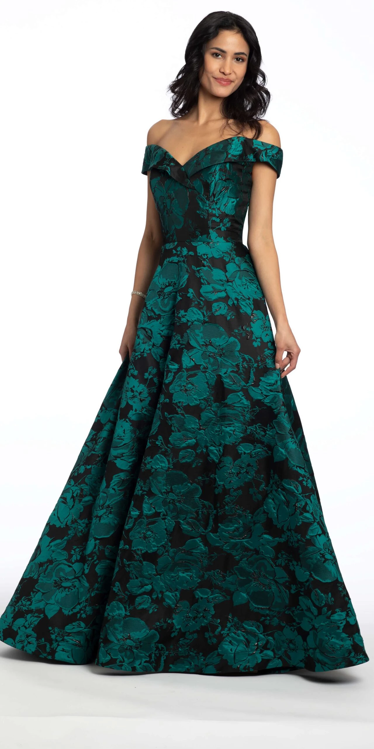Floral Jacquard Off The Shoulder Ballgown