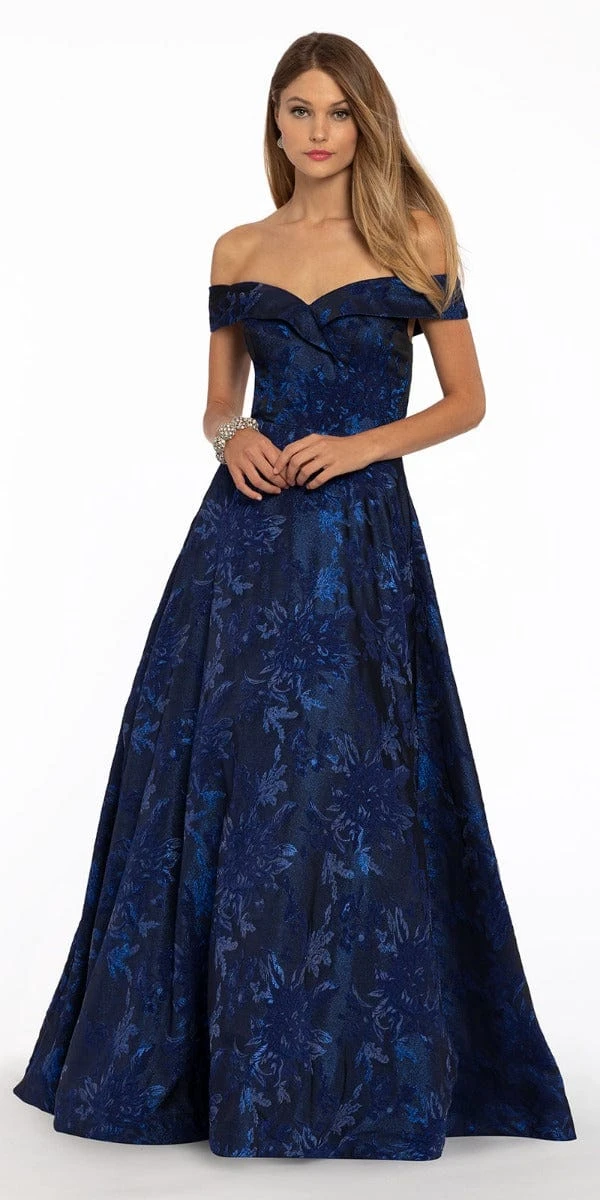 Floral Jacquard Off The Shoulder Ballgown - Image 3