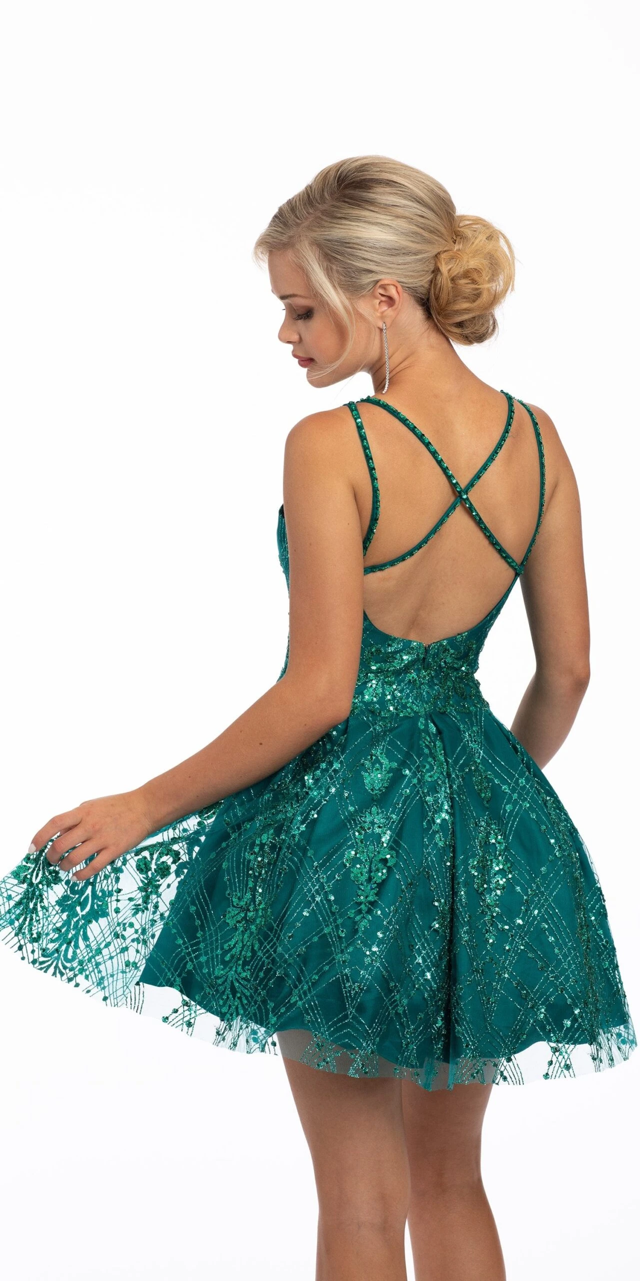 Sequin Glitter Criss Cross Fit And Flare Dress - Image 3