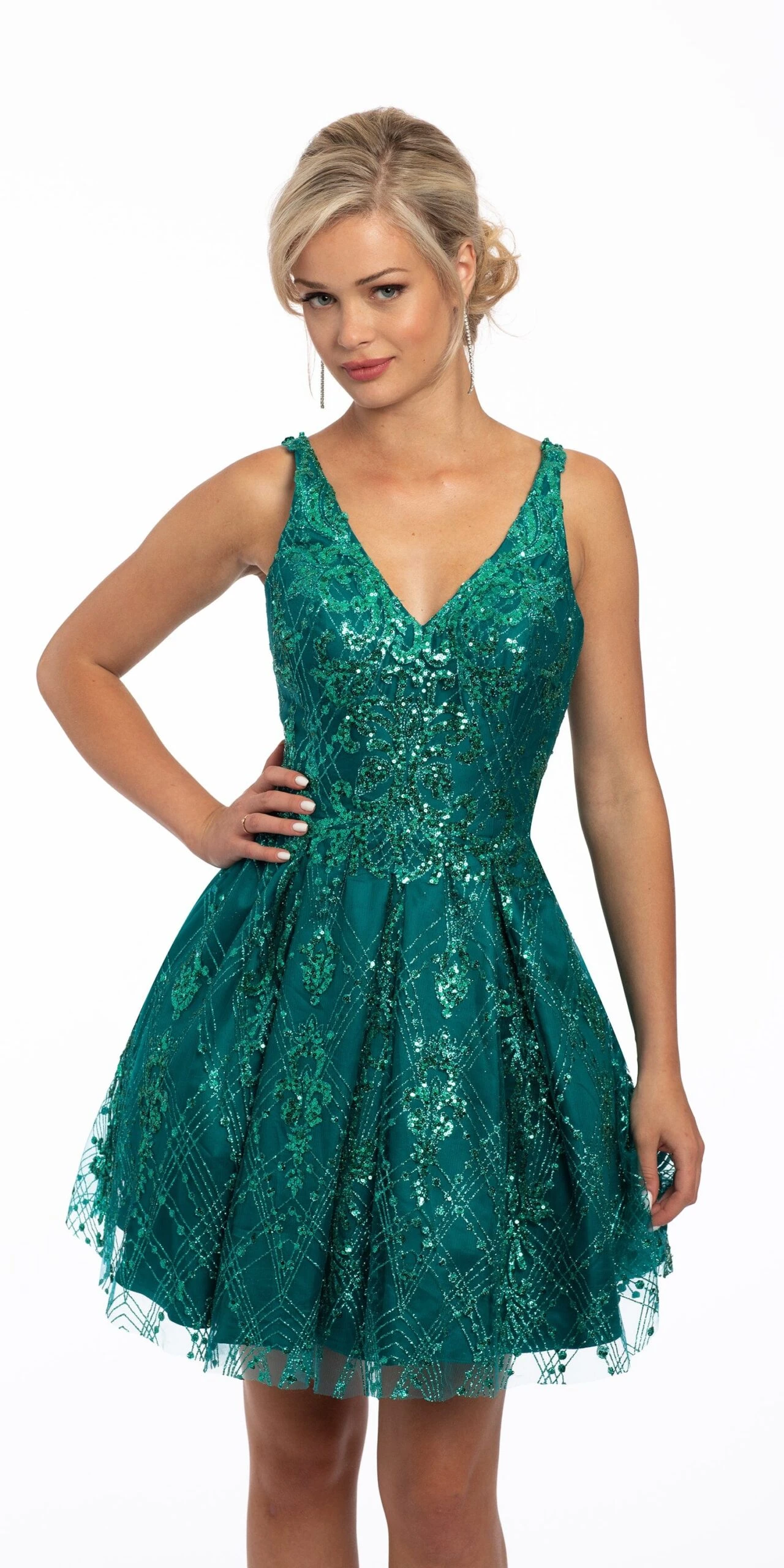 Sequin Glitter Criss Cross Fit And Flare Dress - Image 2