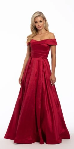 Pleated Taffeta Off The Shoulder Ballgown