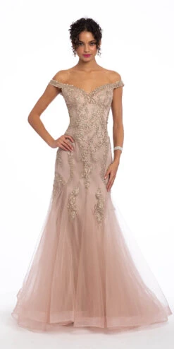 Embellish Off The Shoulder Mermaid Dress With Mesh Godets