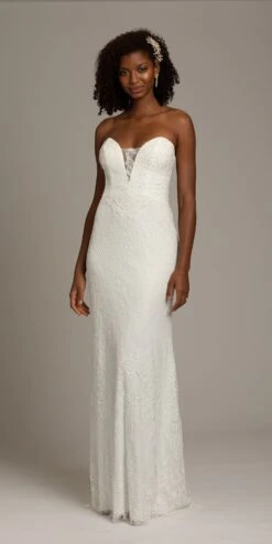 Chevron Lace Strapless Sweetheart Dress