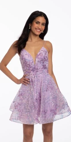 Embroidered Floral Sequin Mesh Fit And Flare Dress