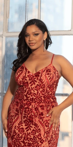 Sequin Embroidered Lace Up Back Mermaid Dress