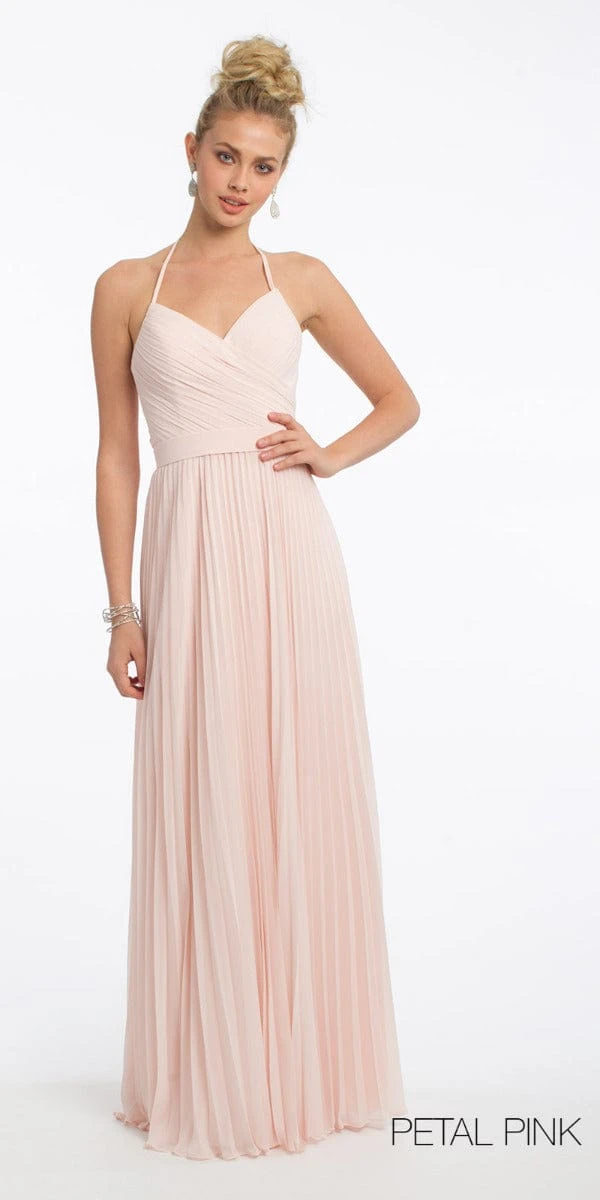 Chiffon Lace Up Back Pleat Dress - Missy