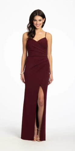 Front Slit Stretch Crepe Sweetheart Dress With Ruching