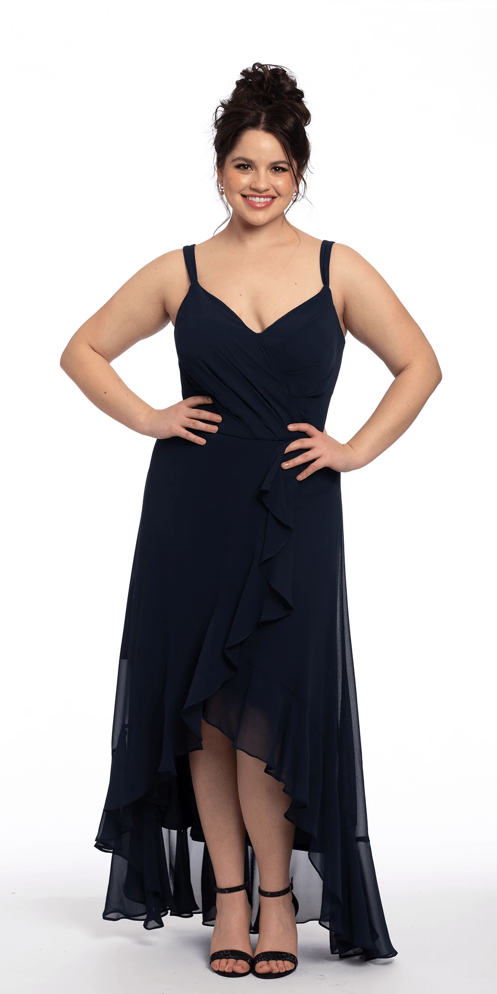 Tiered Chiffon Double Strap High Low Dress - Image 3