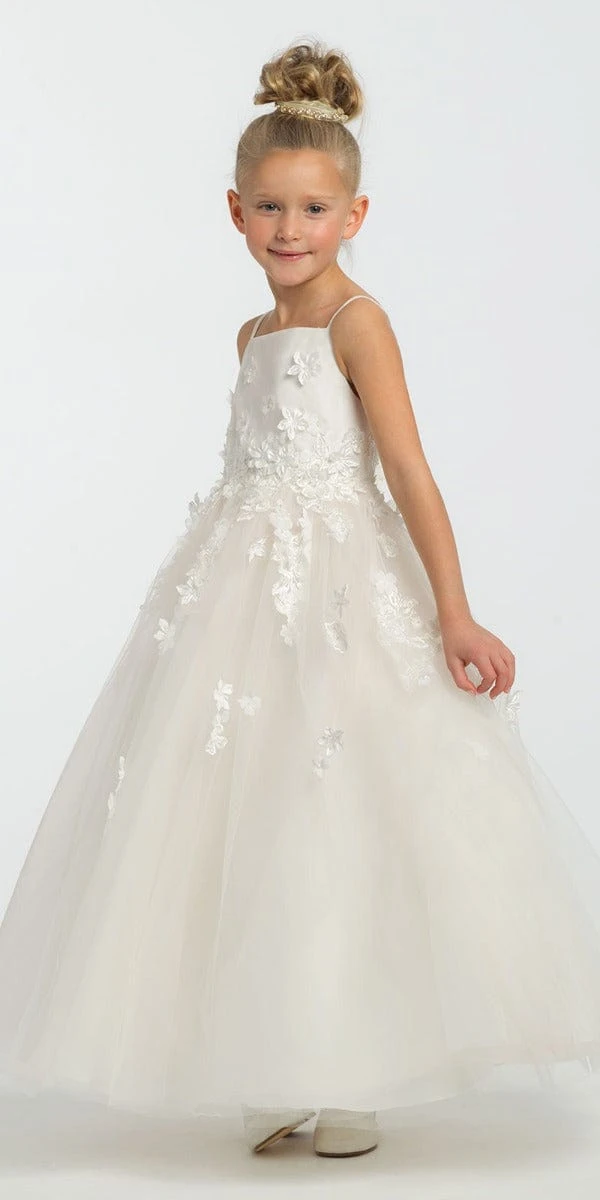 Satin Floral Applique Fit And Flare Flower Girl Dress - Image 4