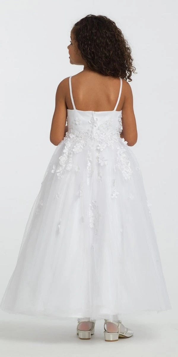 Satin Floral Applique Fit And Flare Flower Girl Dress - Image 2