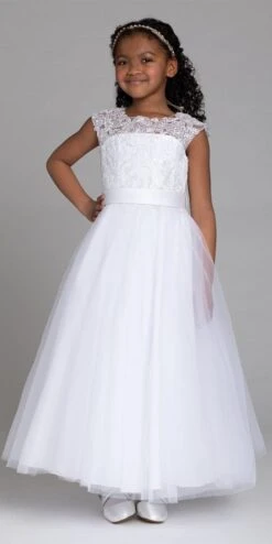 Embroidered Leaf Satin Tulle With Bow Dress